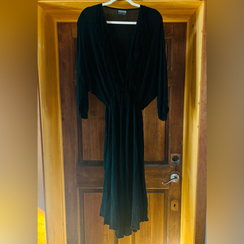 1970’s Elegant Black Maxi Dress with Fringe